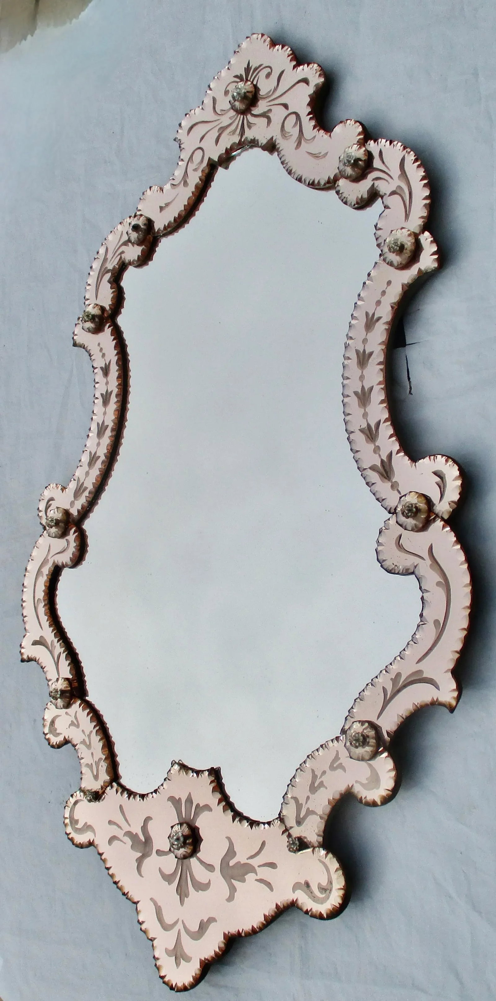 Vintage Murano Rose and Clear Wall Mirror Circa 60s - 3