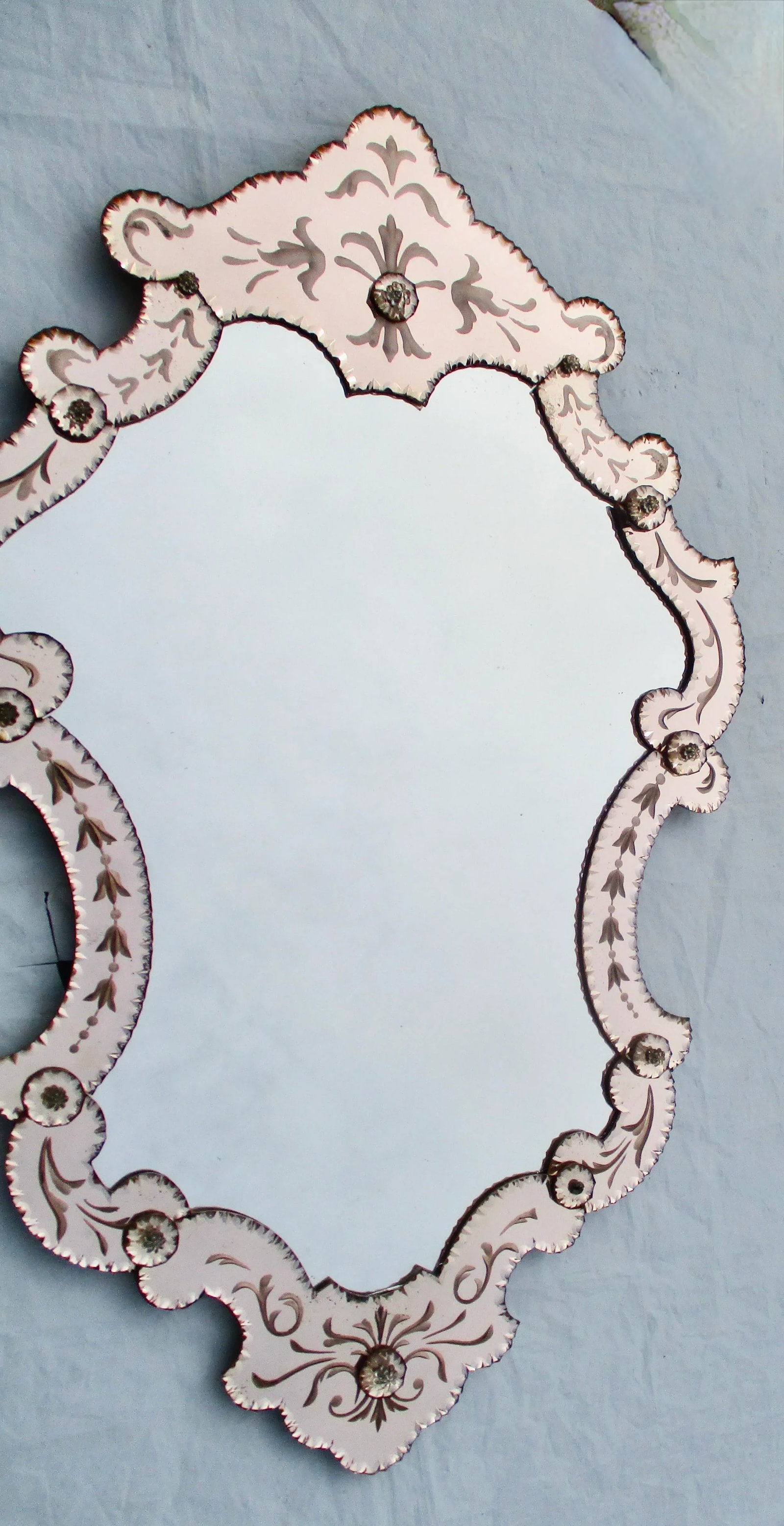 Vintage Murano Rose and Clear Wall Mirror Circa 60s - 4