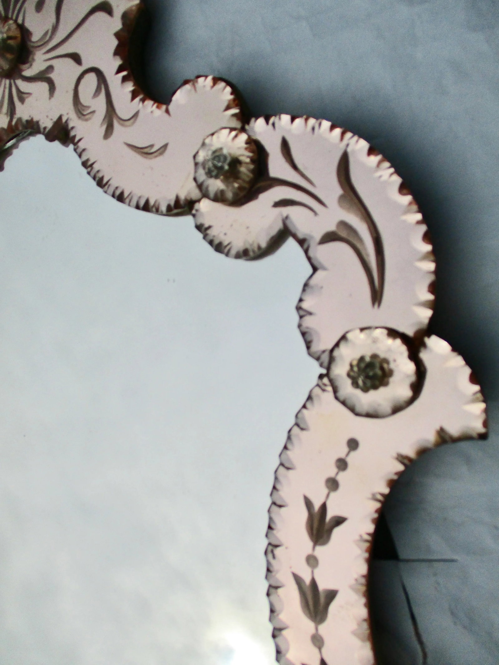 Vintage Murano Rose and Clear Wall Mirror Circa 60s - 6