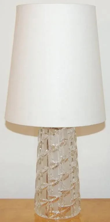 Vintage Swedish Cut Clear and Frosted Glass Table Lamp - 2