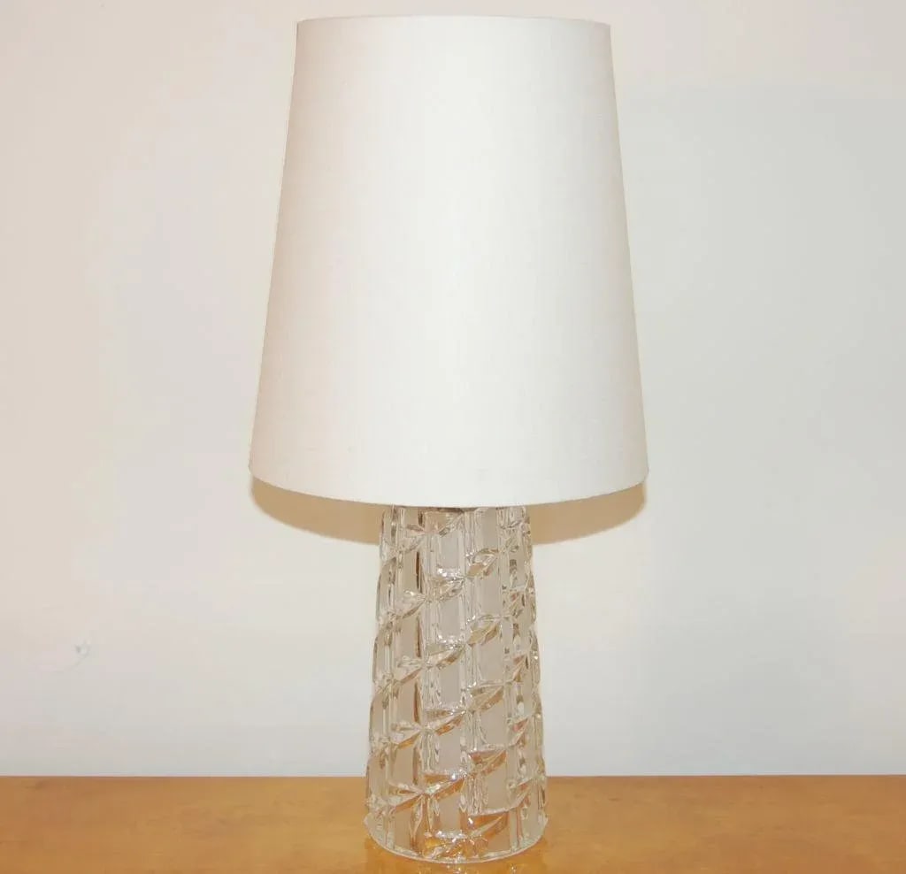Vintage Swedish Cut Clear and Frosted Glass Table Lamp - 3