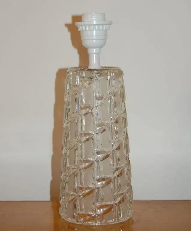 Vintage Swedish Cut Clear and Frosted Glass Table Lamp - 4