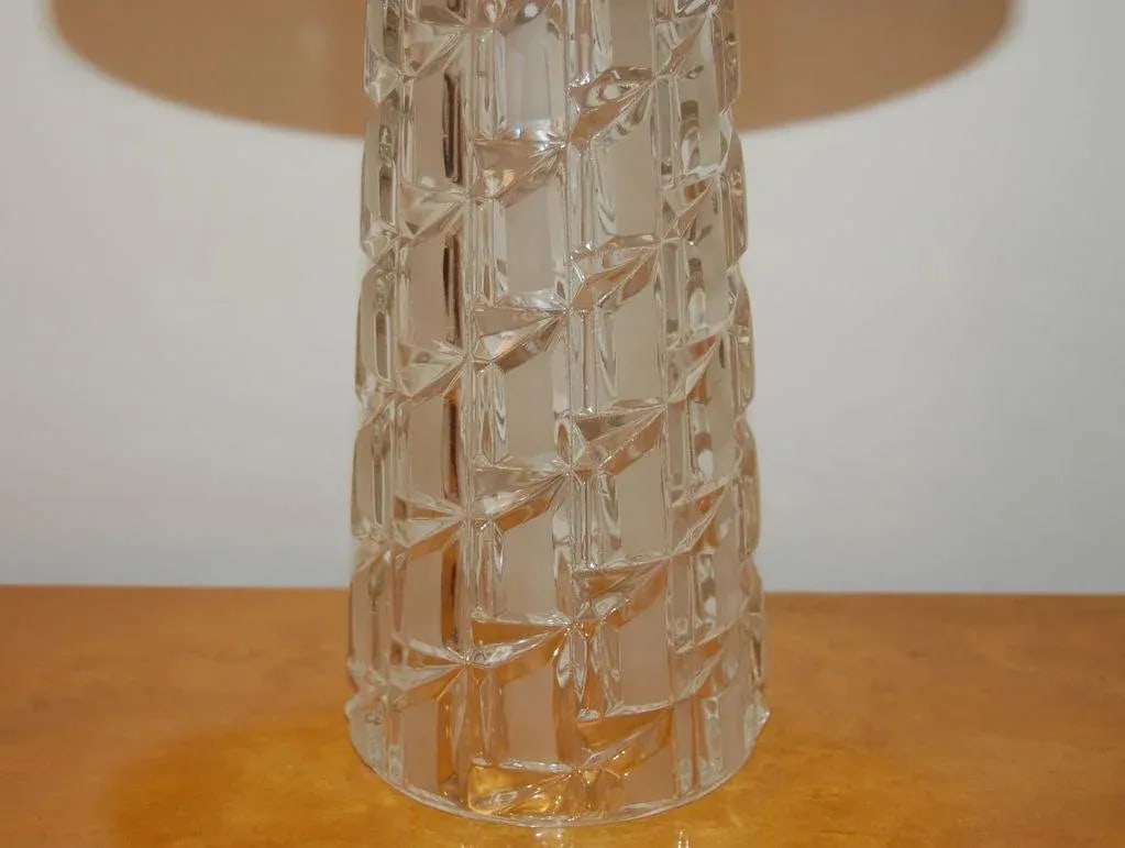 Vintage Swedish Cut Clear and Frosted Glass Table Lamp - 5