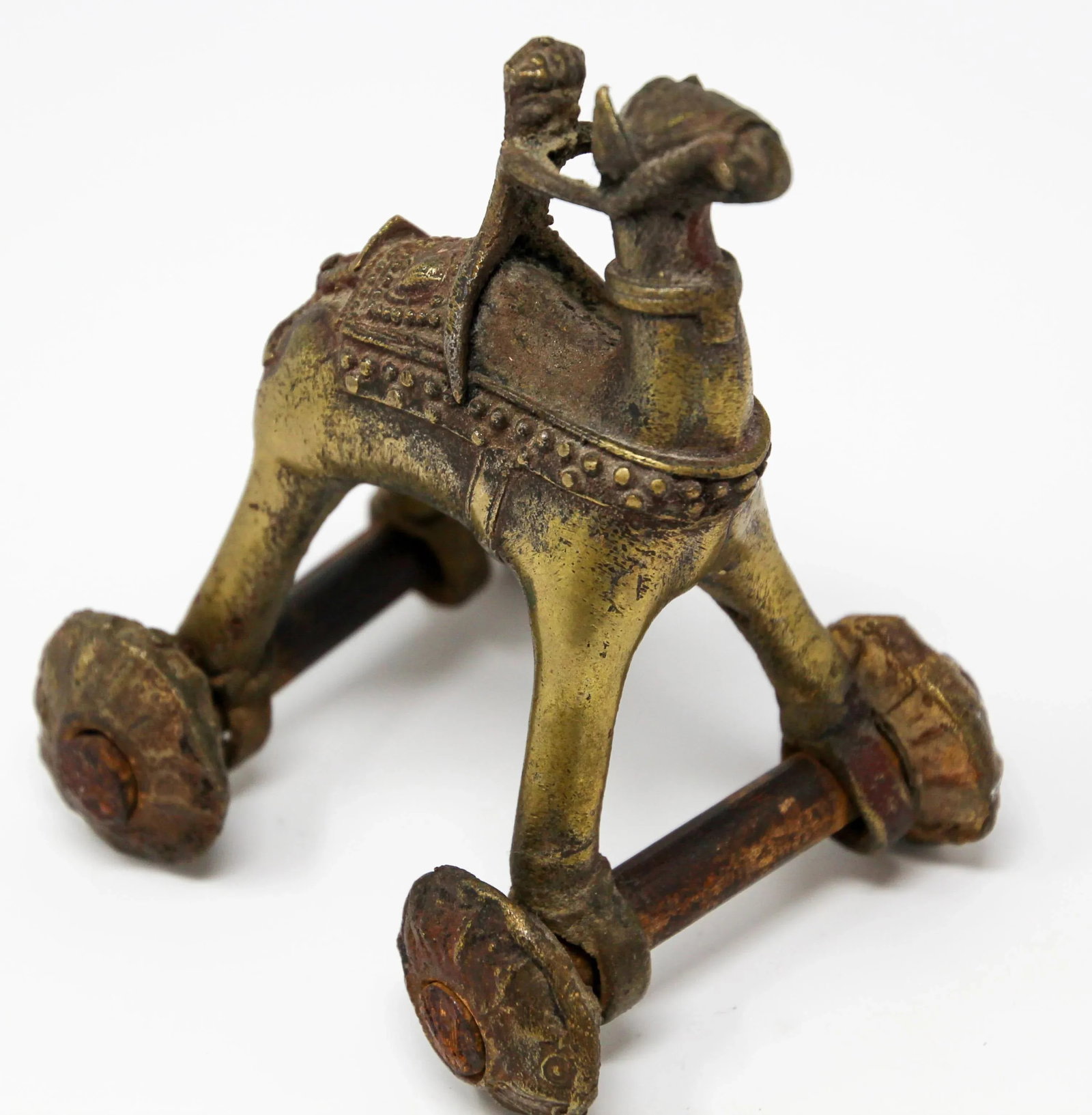Antique Asian Hindu Bronze Temple Toy Camel on Wheels - 11