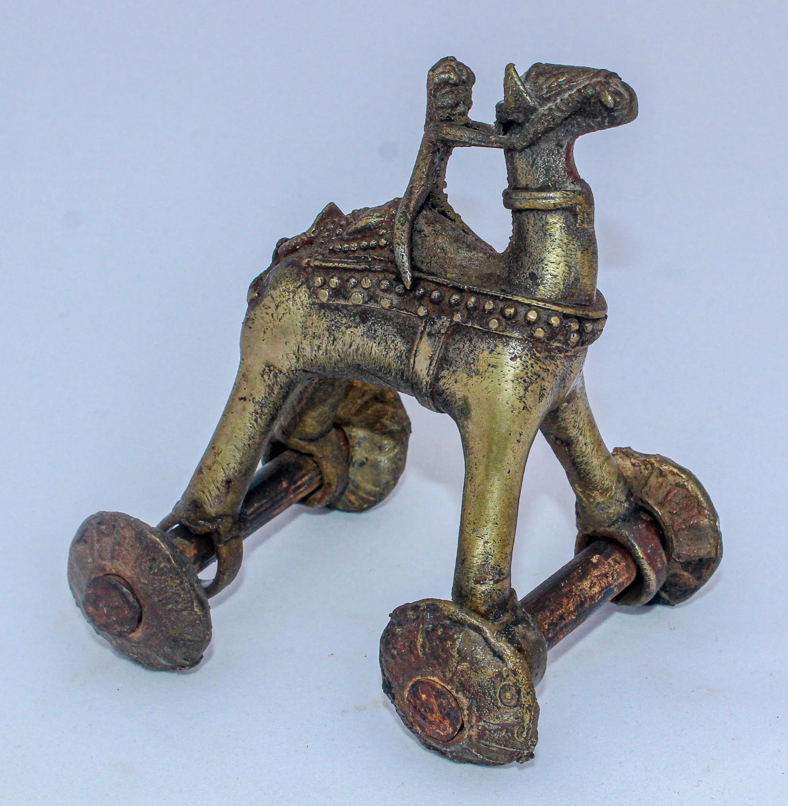Antique Asian Hindu Bronze Temple Toy Camel on Wheels - 7
