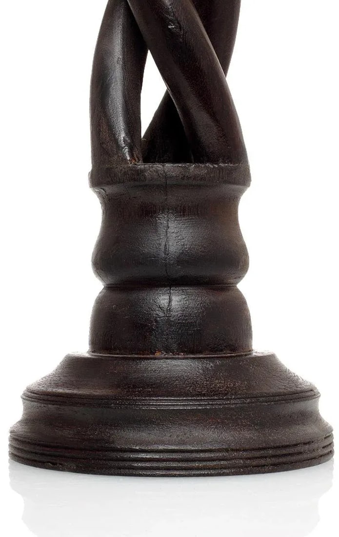 Vintage Indian Wooden Candlesticks With Spiral Design, 20th Century - a Pair - 3