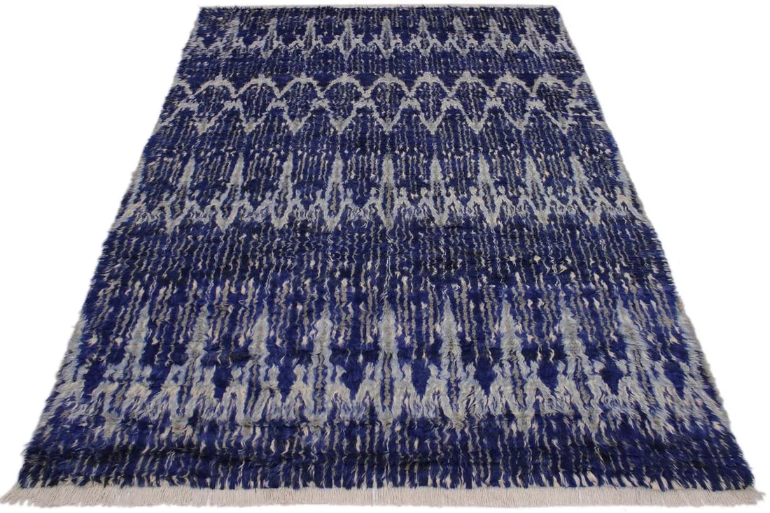1990s Modern Bauhaus Moroccan Blue Wool Rug - 8' * 10'3'' - 2