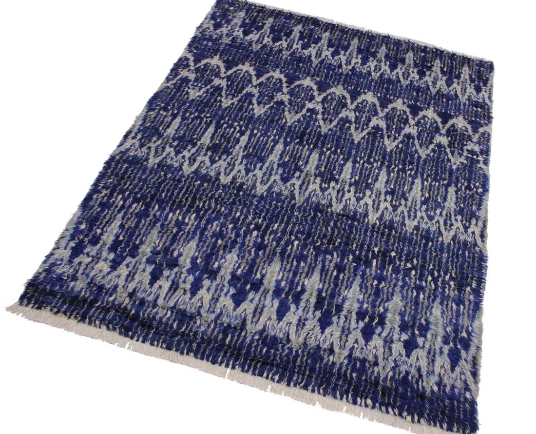 1990s Modern Bauhaus Moroccan Blue Wool Rug - 8' * 10'3'' - 3