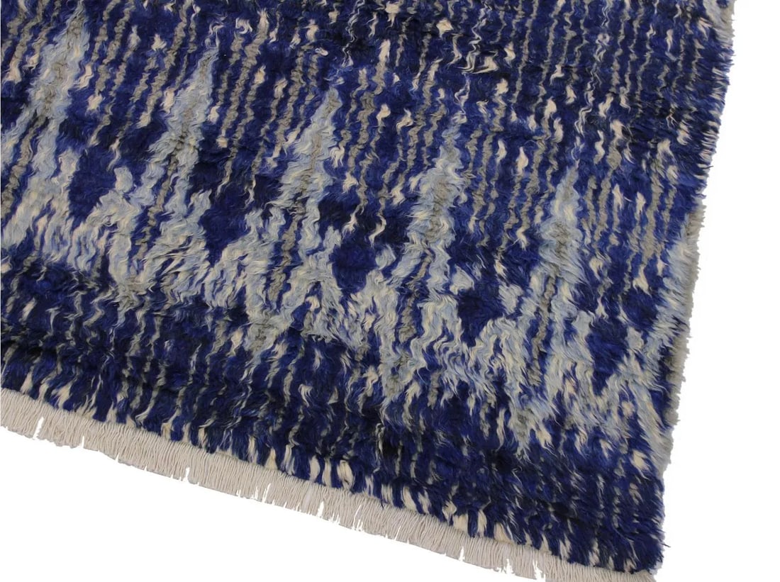 1990s Modern Bauhaus Moroccan Blue Wool Rug - 8' * 10'3'' - 4