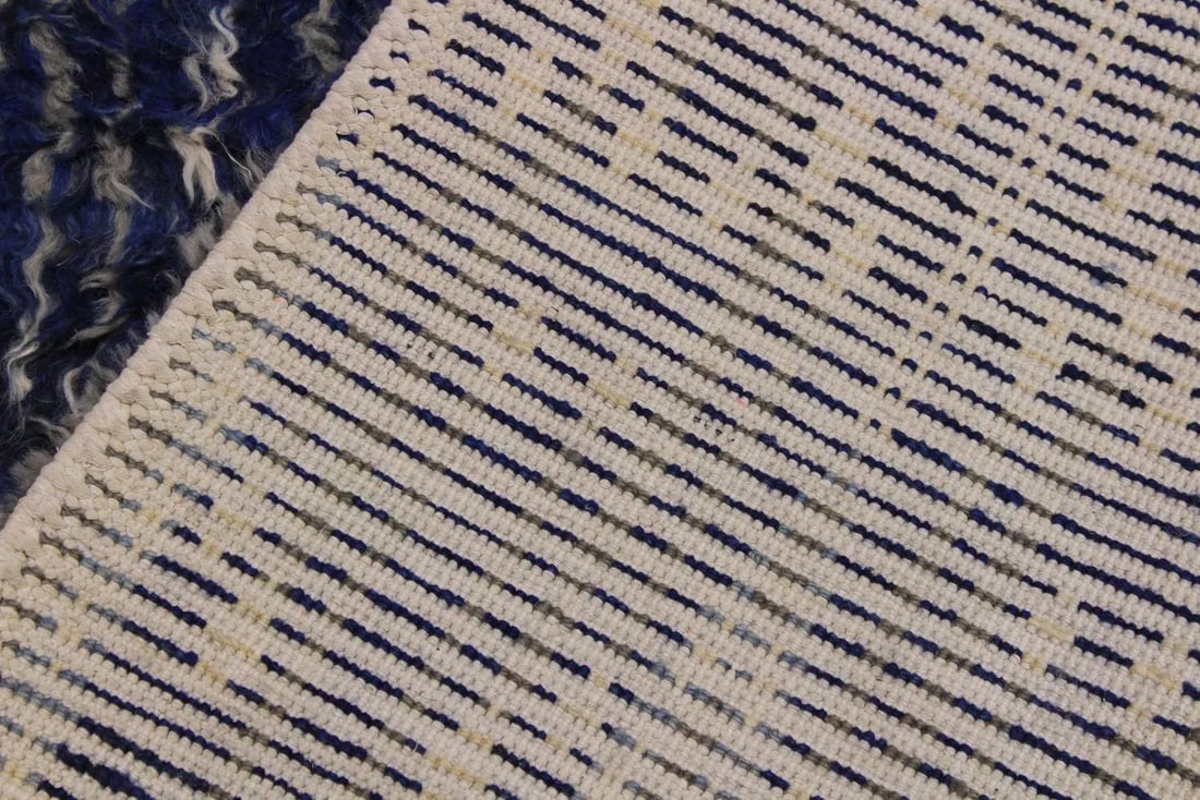1990s Modern Bauhaus Moroccan Blue Wool Rug - 8' * 10'3'' - 6