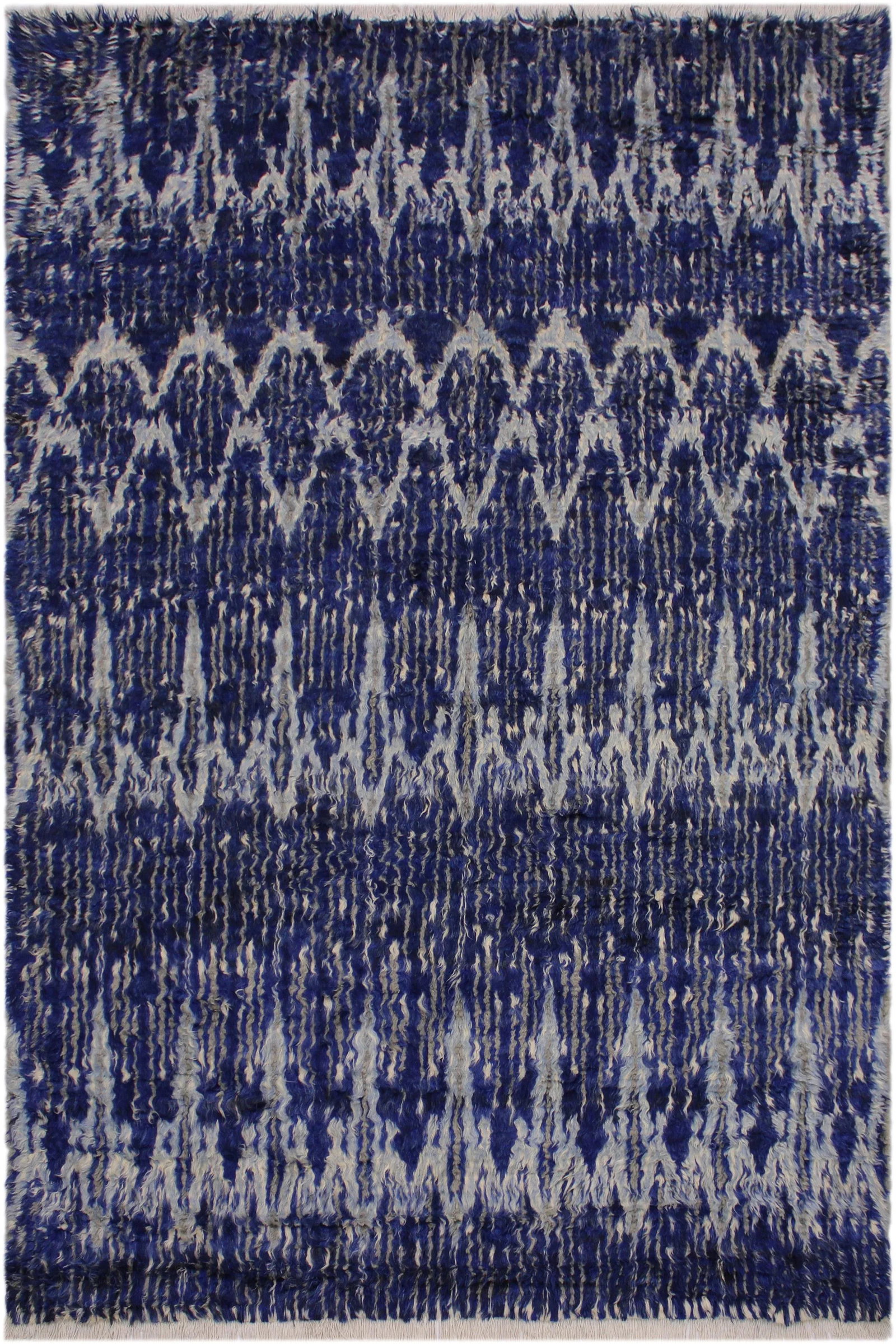 1990s Modern Bauhaus Moroccan Blue Wool Rug - 8' * 10'3'' - 8