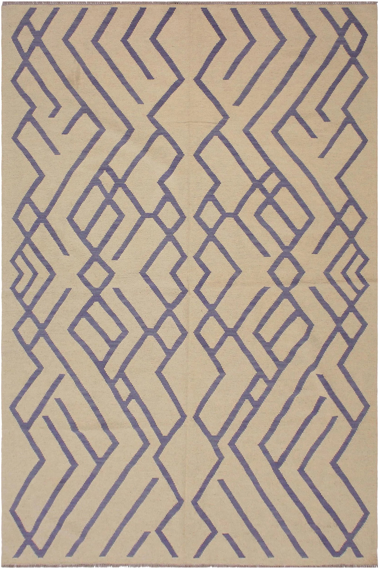Bauhaus Hand-Woven Kilim Wool Rug - 6'8 X 9'6: "Add a touch of elegance to your home with this casual chic hand woven Tribal Kilim wool rug. Constructed on a loom by Nomad Turkman people with hand spun wool and 100% Natural Vegetable dyes these