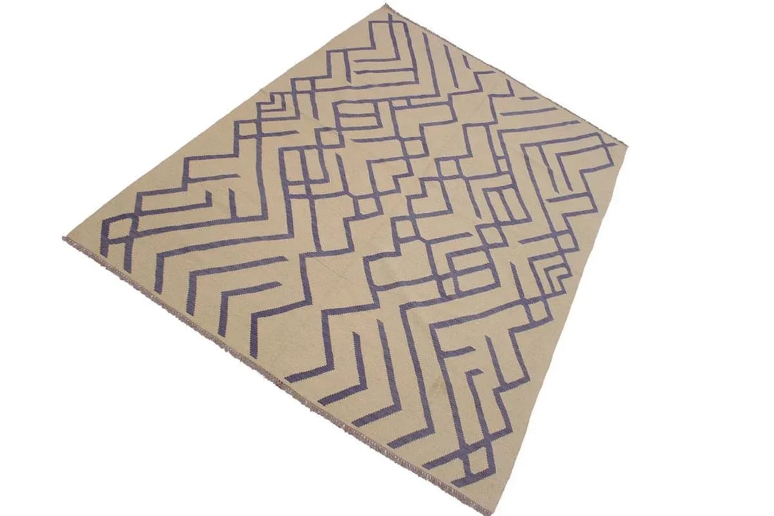 Bauhaus Hand-Woven Kilim Wool Rug - 6'8 X 9'6 - 2