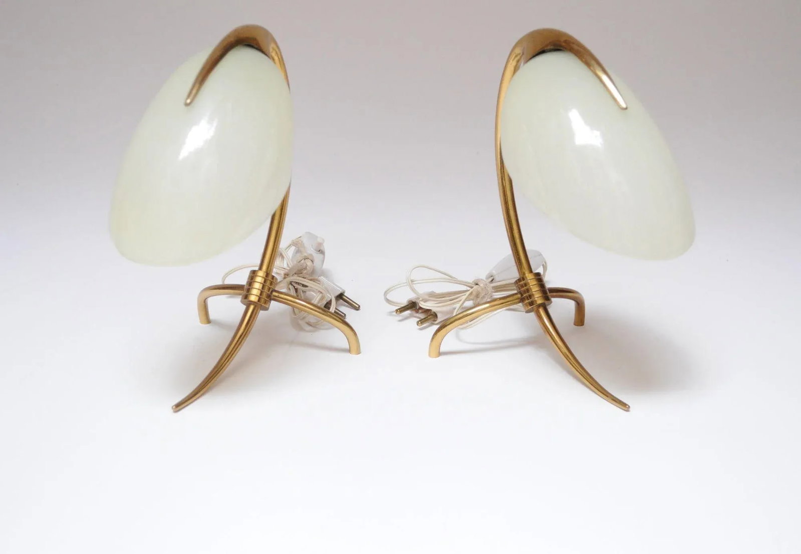 Pair of Petite Brass and Glass Tripod Bedside / Table Lamps by Oscar Torlasco - 2