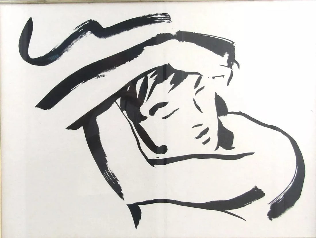 Vintage Jay Spectre Framed and Signed Abstract Brushstroke Ink Drawing of Woman - 3