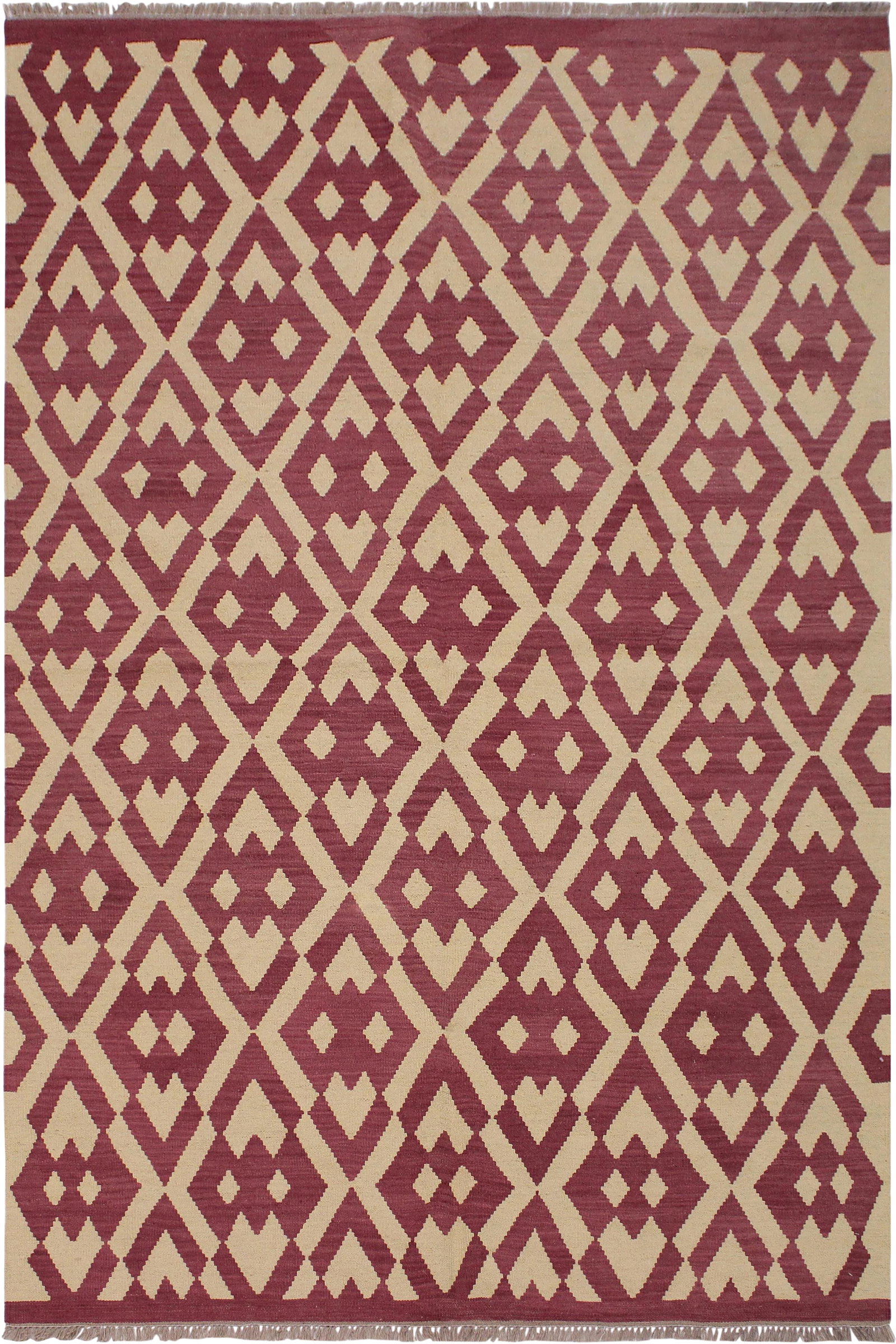 Modern Abstract Kilim Hand-Woven Wool Rug -5'11'' * 8'4'': "Add a touch of elegance to your home with this casual chic hand woven Tribal Kilim Hand-Woven Wool Rug. Constructed on a loom by Nomad Turkman people with hand spun wool and 100% Natural Vegetable