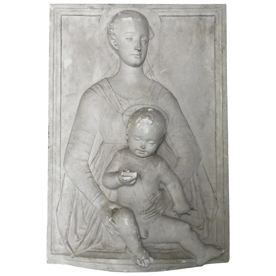 Antique Madonna and Child Bas Relief From Belgian Castle: Beautiful and tender rendering of the Madonna and child in bas relief mined from a Belgian castle. Condition: Alterations: Unknown Imperfections: Some Imperfections Condition Notes: Excellent Origin: 