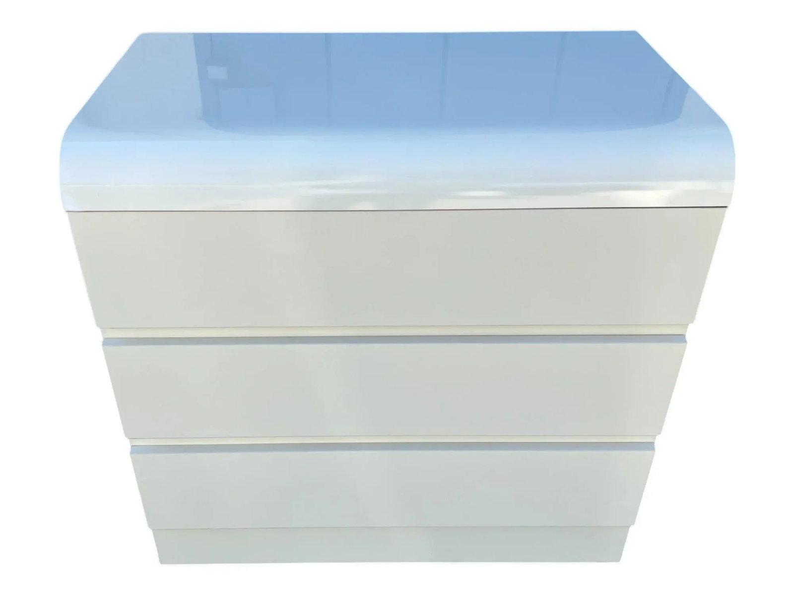 Pair of Vintage 1980s Postmodern Waterfall Dressers in Ivory Laminate - Restored 3-Drawer Cabinets - 11