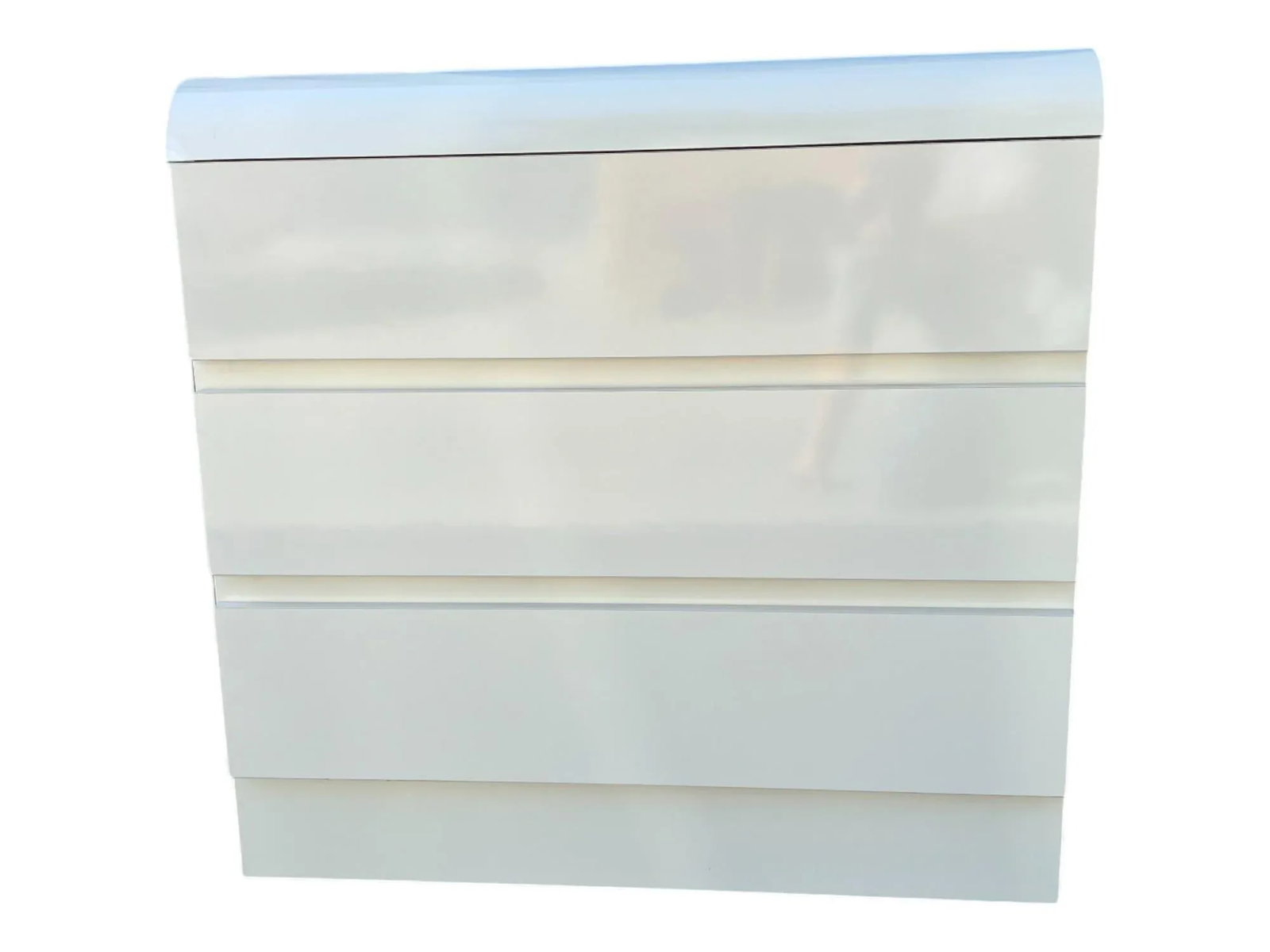 Pair of Vintage 1980s Postmodern Waterfall Dressers in Ivory Laminate - Restored 3-Drawer Cabinets - 12