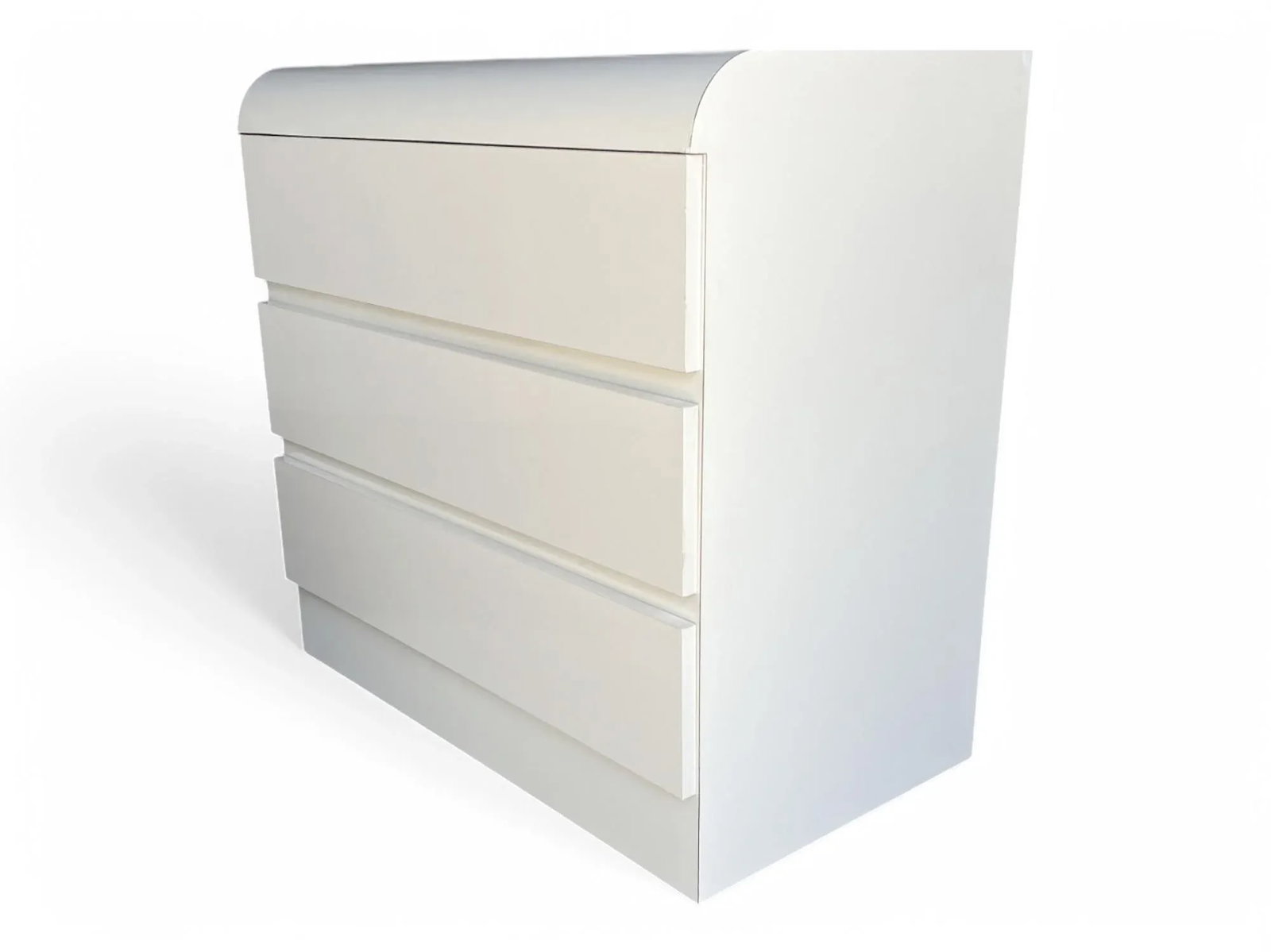 Pair of Vintage 1980s Postmodern Waterfall Dressers in Ivory Laminate - Restored 3-Drawer Cabinets - 2