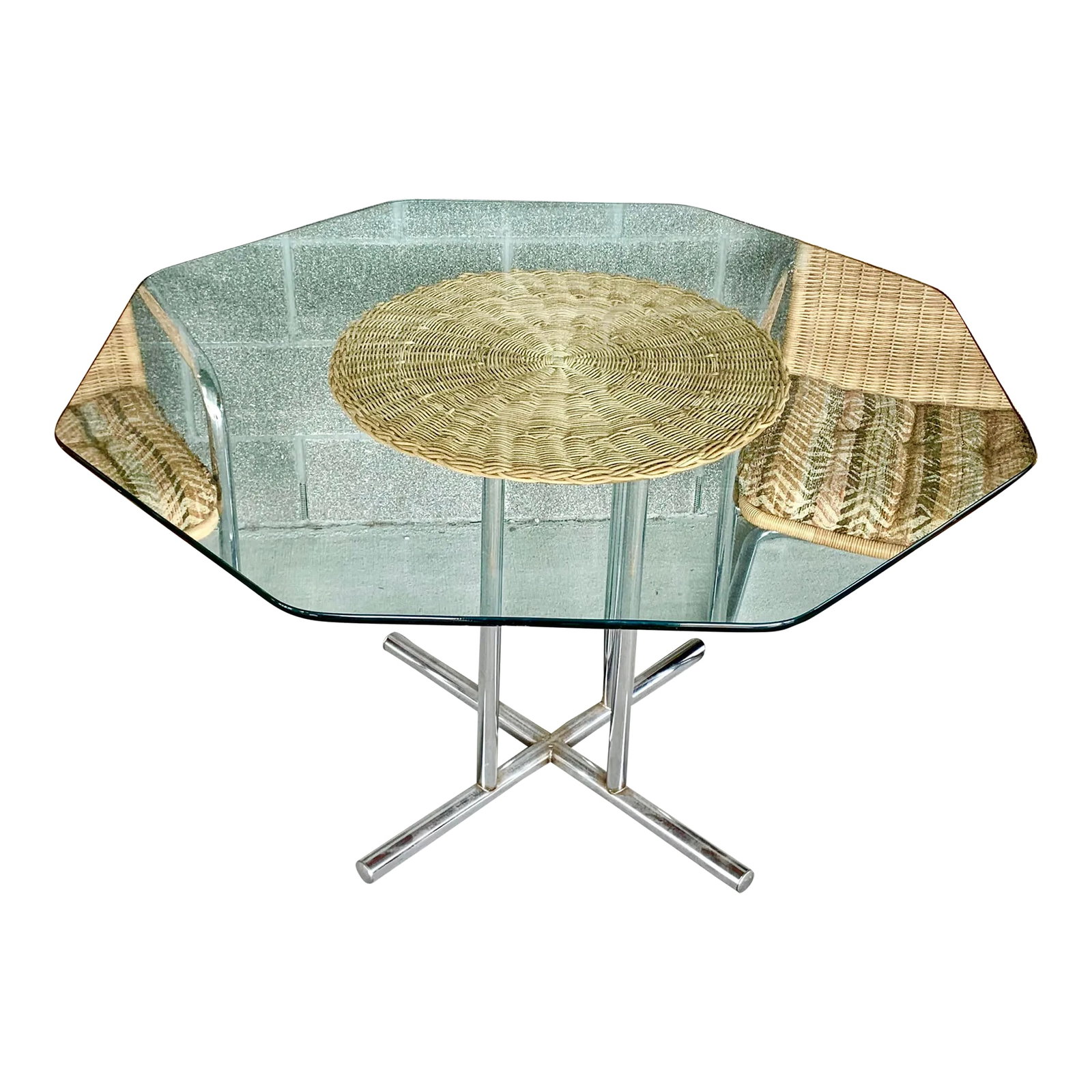 1970's Harvey Probber Style Wicker and Chrome Dining Table (1 of 5)
