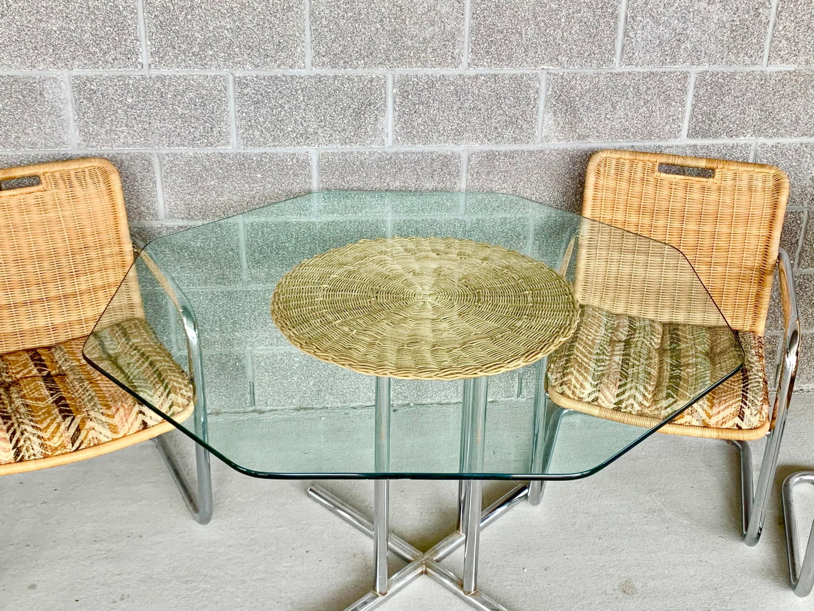 1970's Harvey Probber Style Wicker and Chrome Dining Table - 2