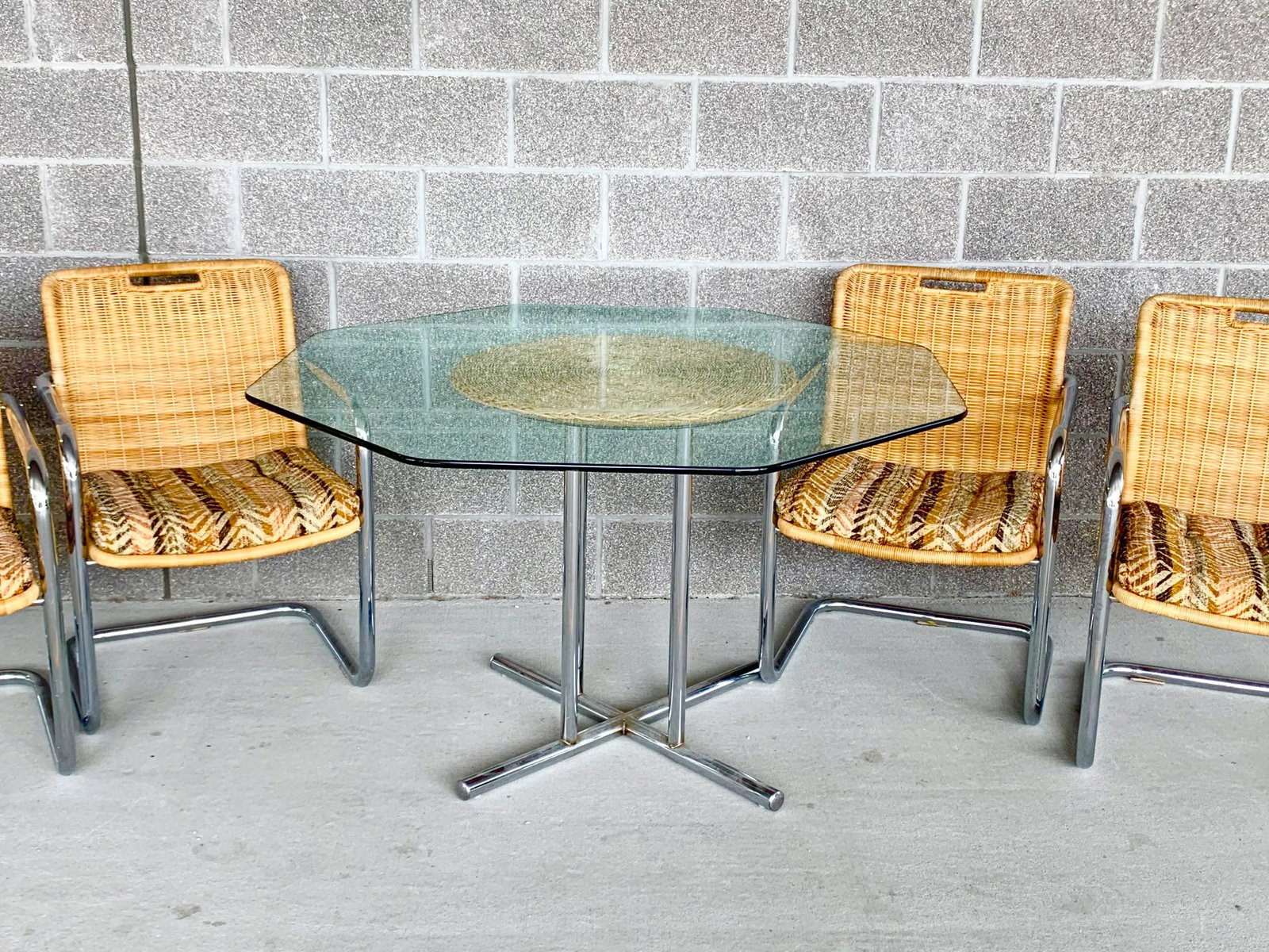 1970's Harvey Probber Style Wicker and Chrome Dining Table - 3
