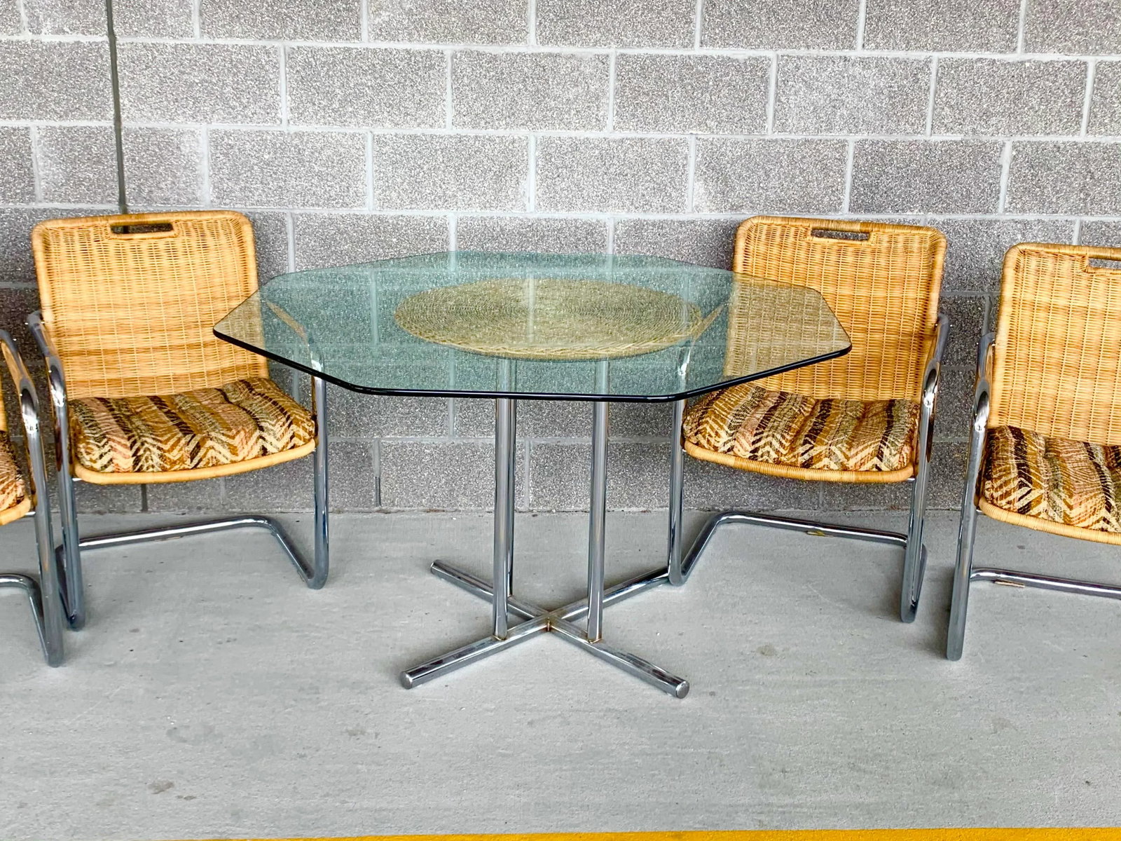 1970's Harvey Probber Style Wicker and Chrome Dining Table - 4