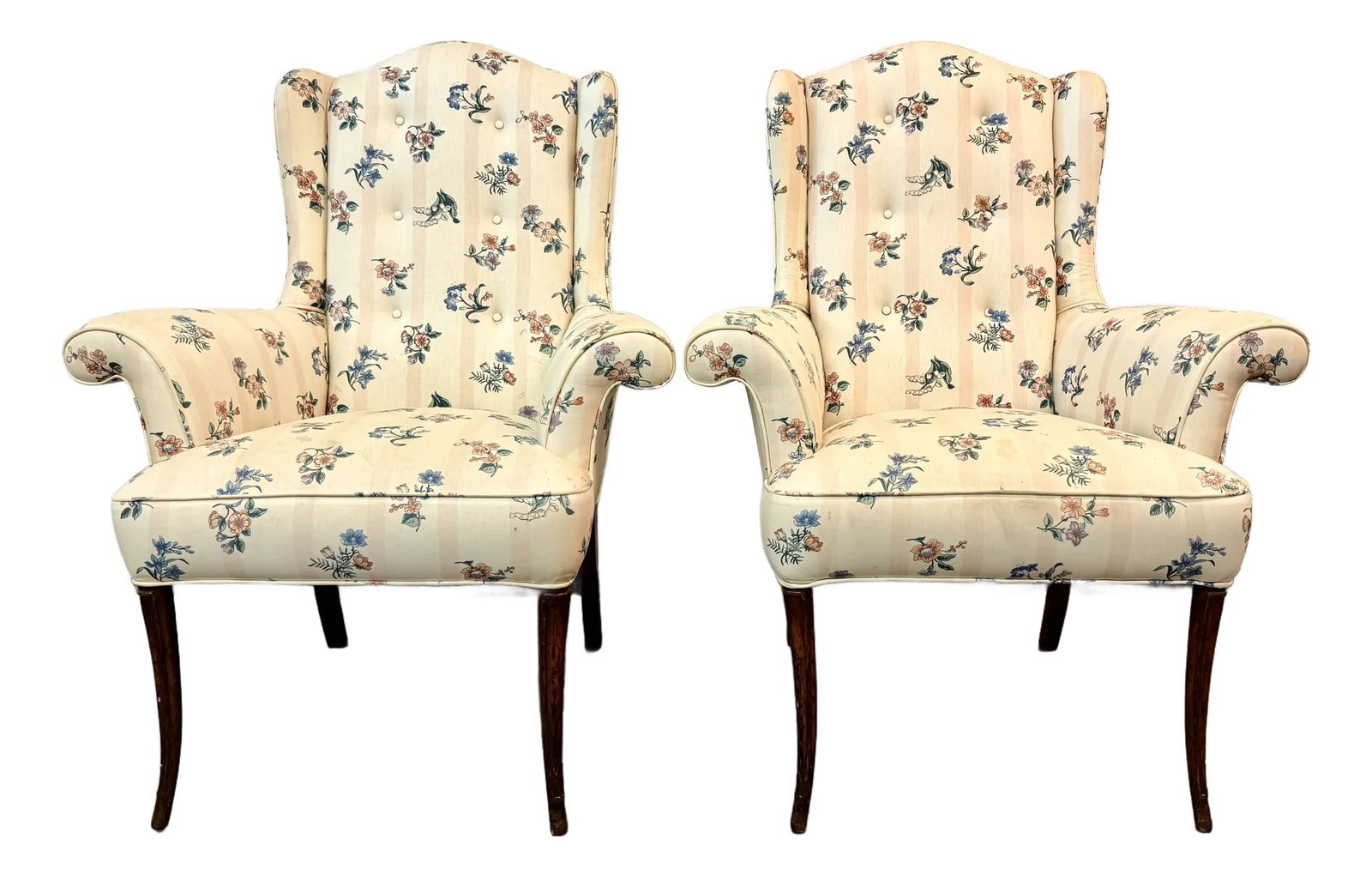 English Traditional Style Wingback Chairs From 60's/a Pair: Lovely pair of wingback chairs from 60's. American Classical/English Traditional style. Elegant long legs. Comfortable and timeless. Condition: Alterations: Original Condition Unaltered