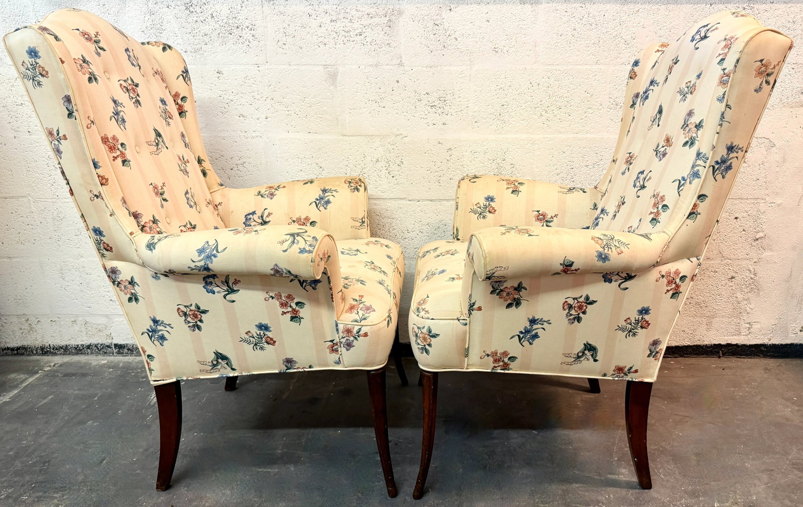 English Traditional Style Wingback Chairs From 60's/a Pair - 3