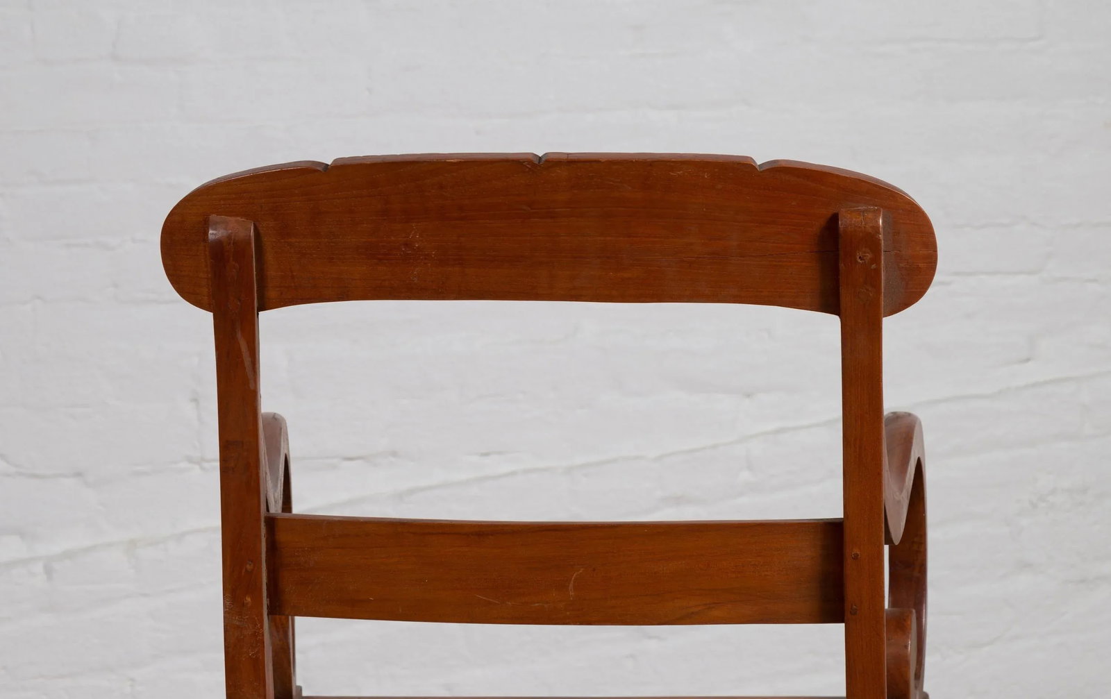 Antique Javanese Wooden Armchair with Carved Back, Curving Arms and Rattan Seat - 5