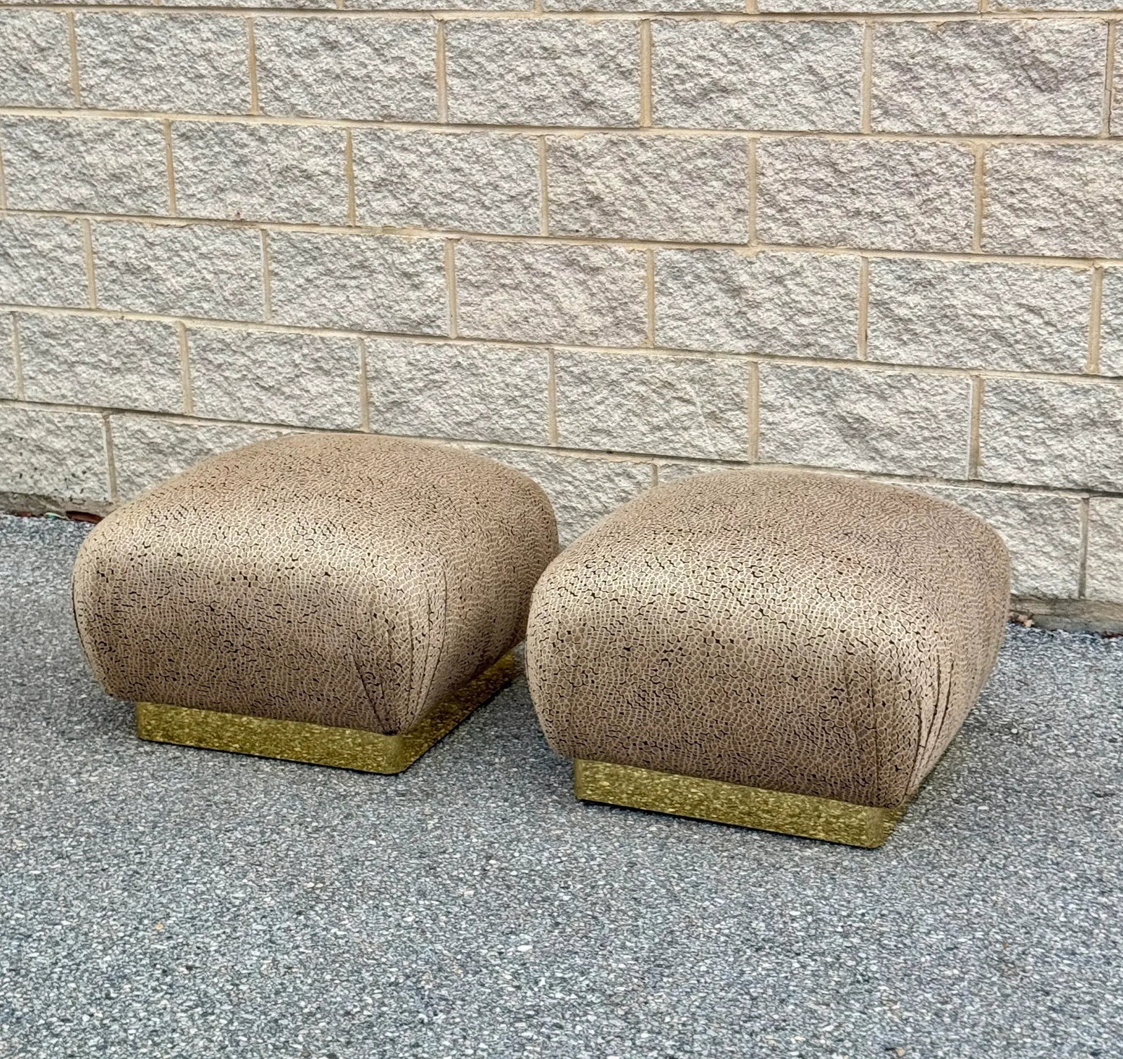 Late 20th Century Pair of Hollywood Regency Poufs or Ottomans in Style of Karl Springer - 2