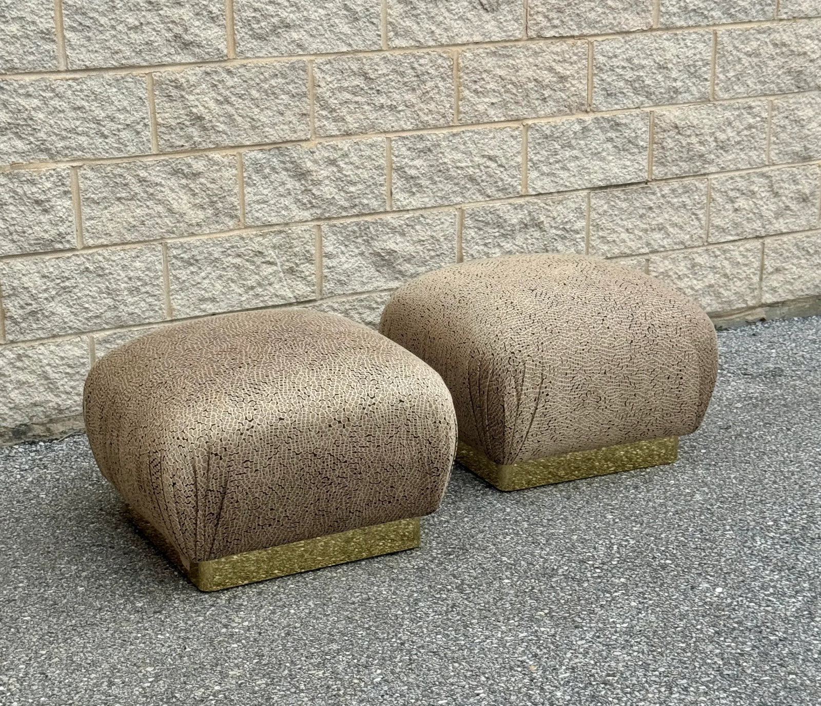 Late 20th Century Pair of Hollywood Regency Poufs or Ottomans in Style of Karl Springer - 3