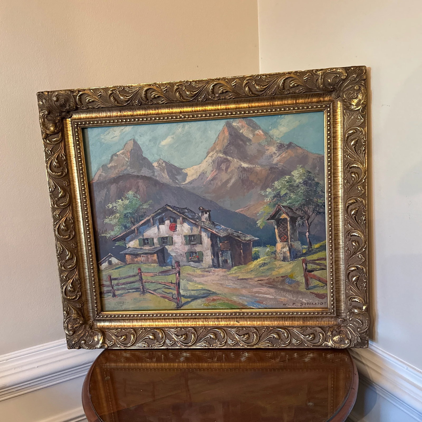 Vintage Switzerland Mountain Landscape Oil on Board ~ Framed - 10