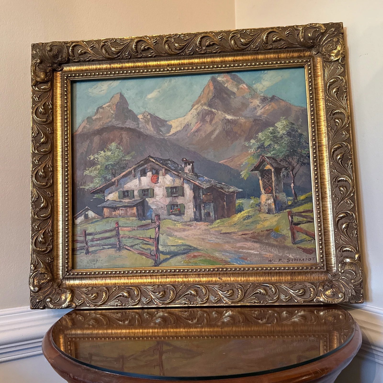 Vintage Switzerland Mountain Landscape Oil on Board ~ Framed - 11