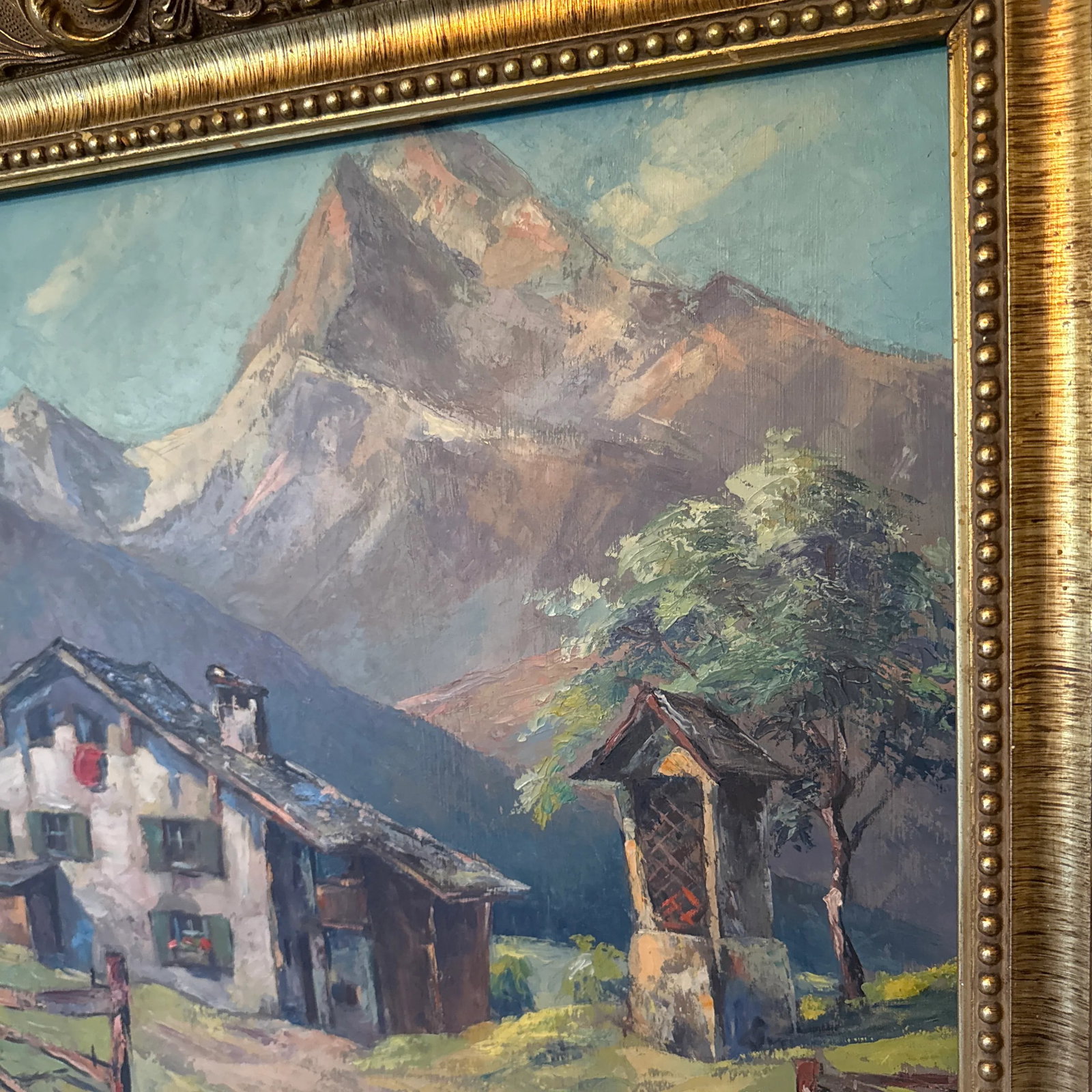 Vintage Switzerland Mountain Landscape Oil on Board ~ Framed - 2
