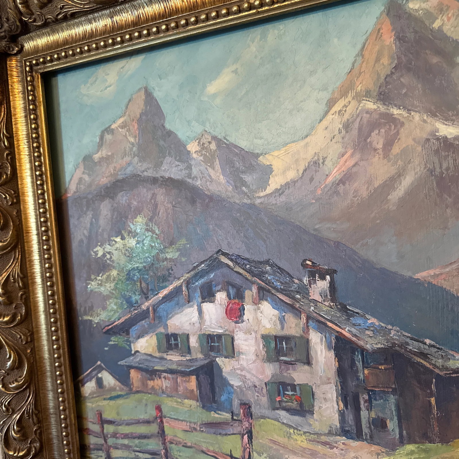 Vintage Switzerland Mountain Landscape Oil on Board ~ Framed - 3