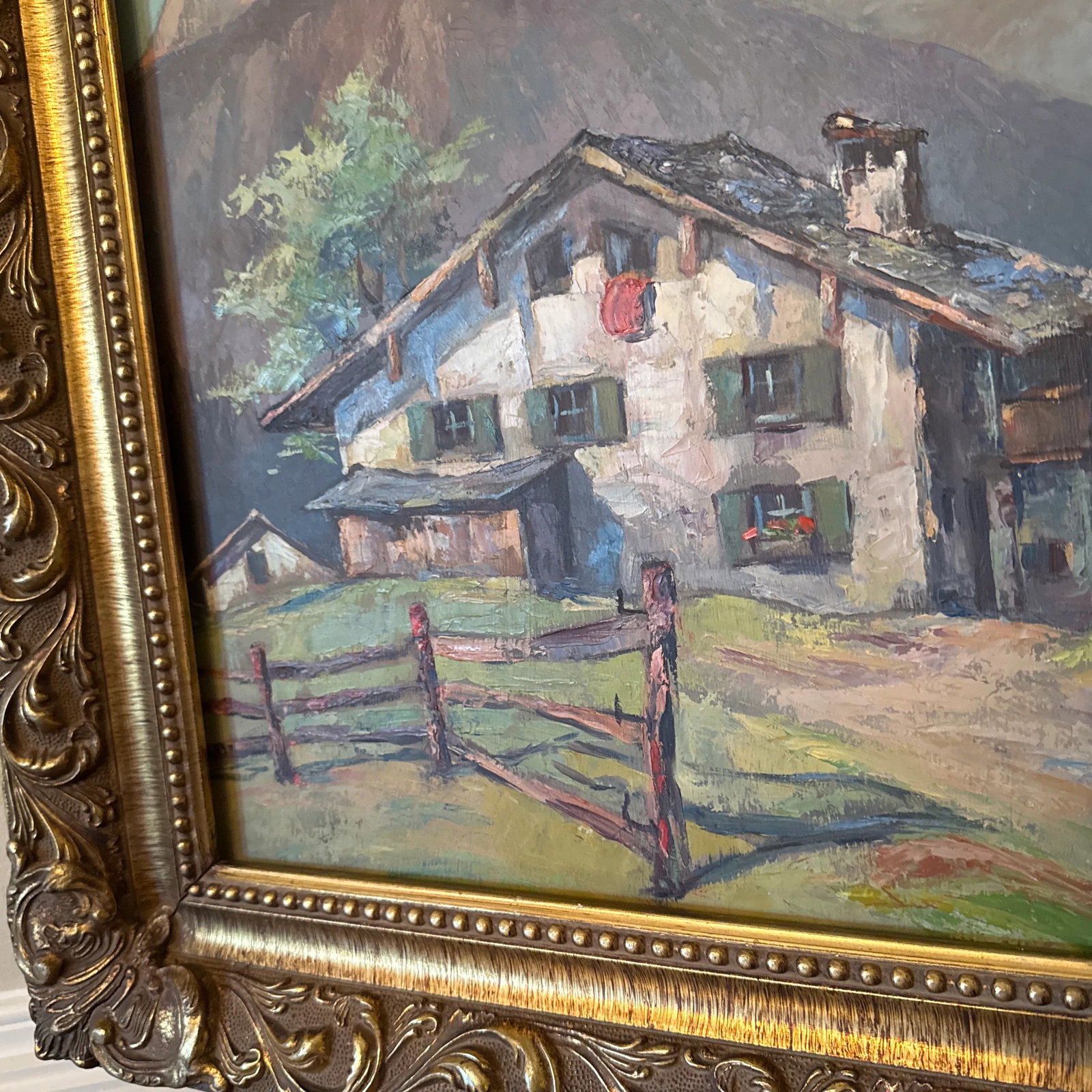 Vintage Switzerland Mountain Landscape Oil on Board ~ Framed - 4