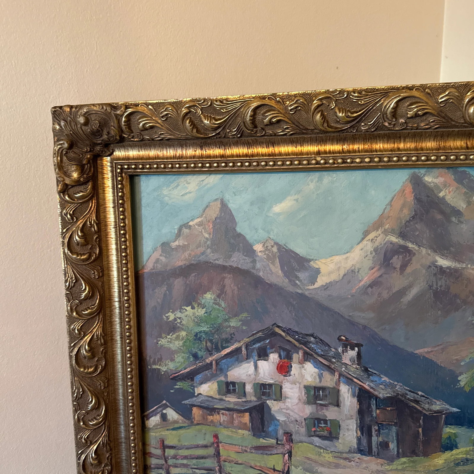 Vintage Switzerland Mountain Landscape Oil on Board ~ Framed - 8