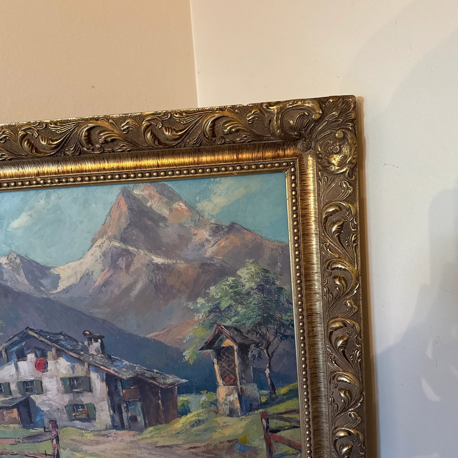 Vintage Switzerland Mountain Landscape Oil on Board ~ Framed - 9