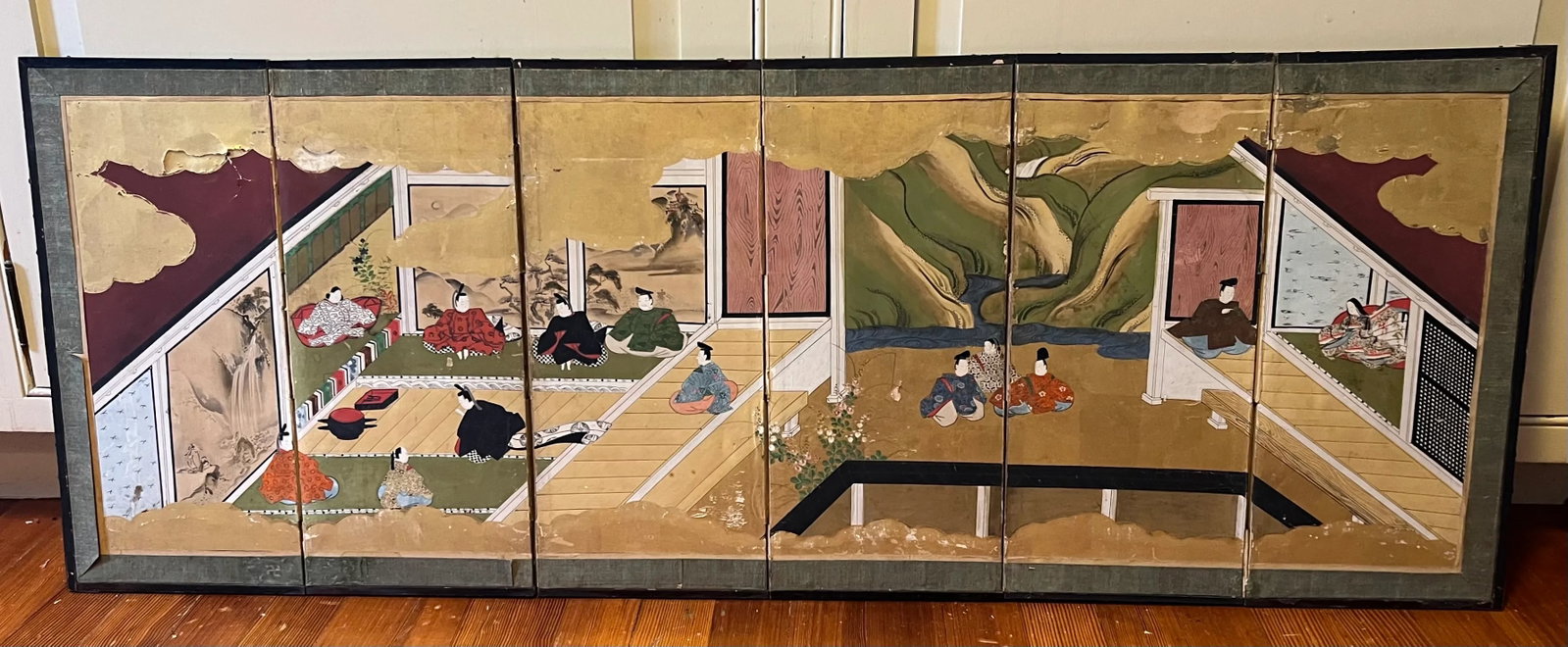 Small Japanese 18th Century Edo / Tokugawa Period Six-Part Hand Painted Japanese Screen on Paper Wit - 9