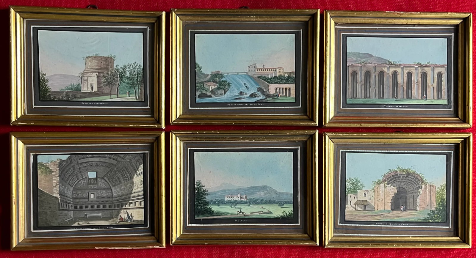 Antique 19th Century Italian Grand Tour Gouache Watercolor Paintings of Classical Architecture & Rui - 2