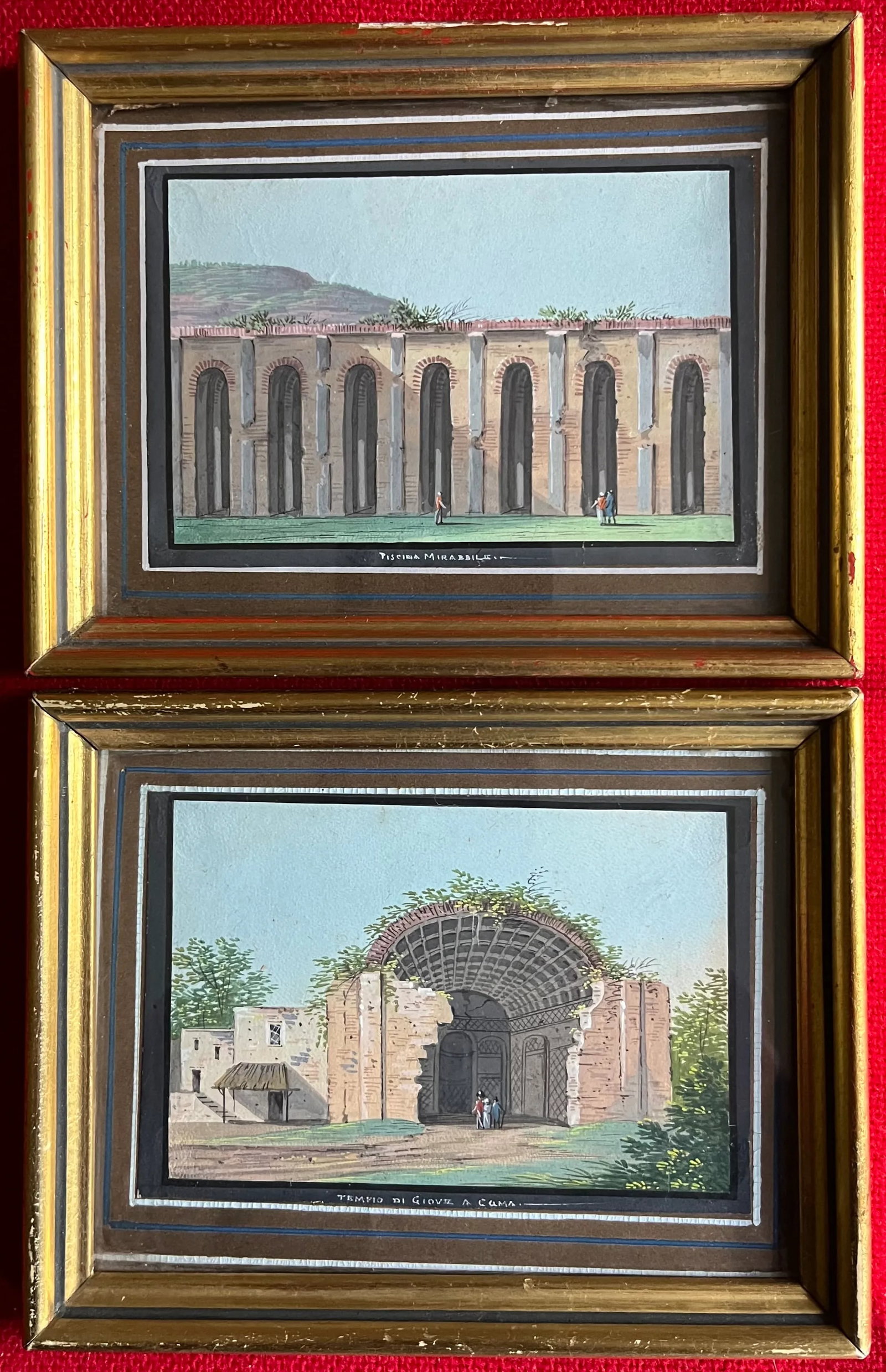 Antique 19th Century Italian Grand Tour Gouache Watercolor Paintings of Classical Architecture & Rui - 9