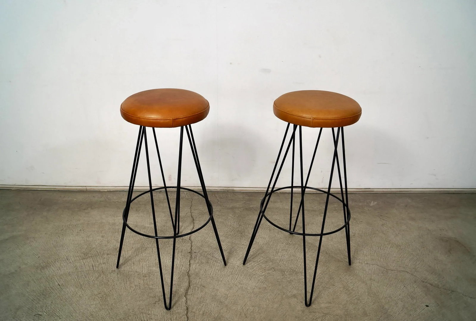 1950's Mid-Century Modern Leather Hairpin Bar Stools - a Pair - 2