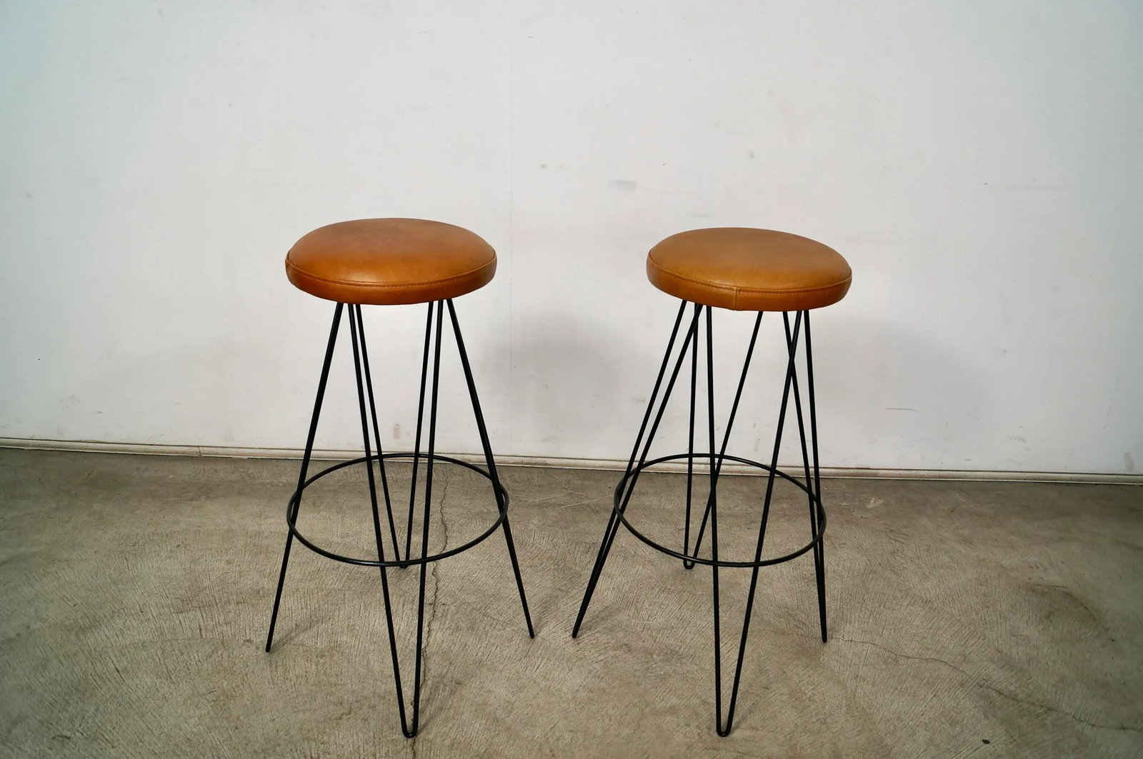 1950's Mid-Century Modern Leather Hairpin Bar Stools - a Pair - 3