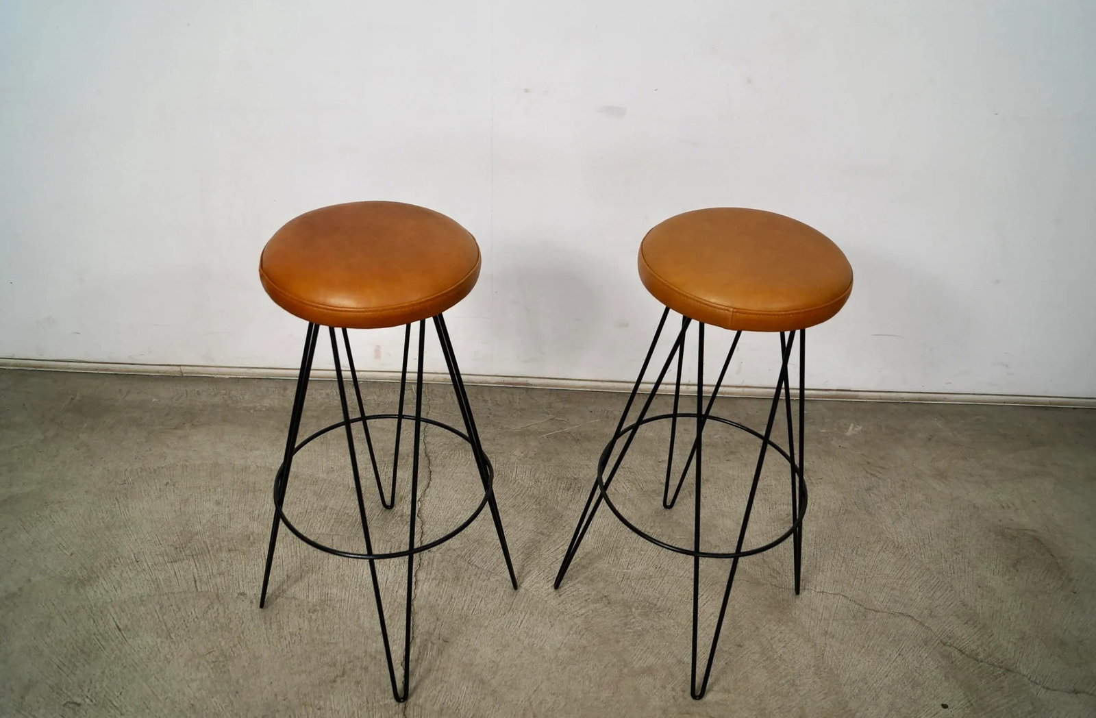 1950's Mid-Century Modern Leather Hairpin Bar Stools - a Pair - 4