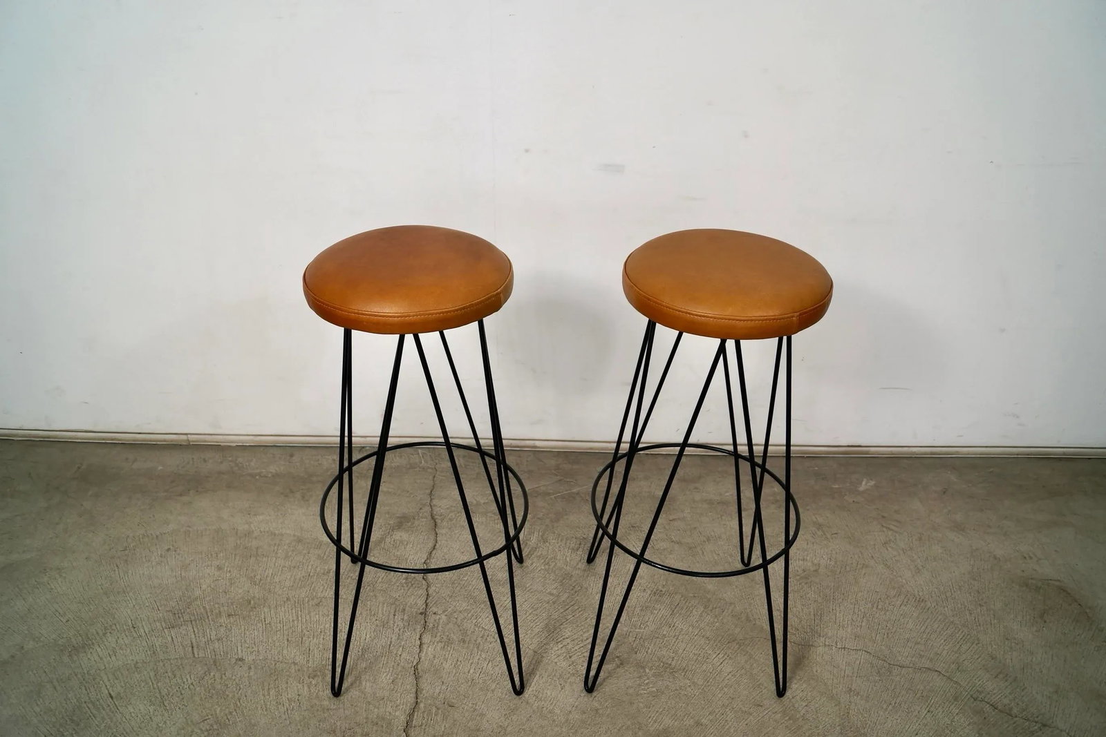 1950's Mid-Century Modern Leather Hairpin Bar Stools - a Pair - 5