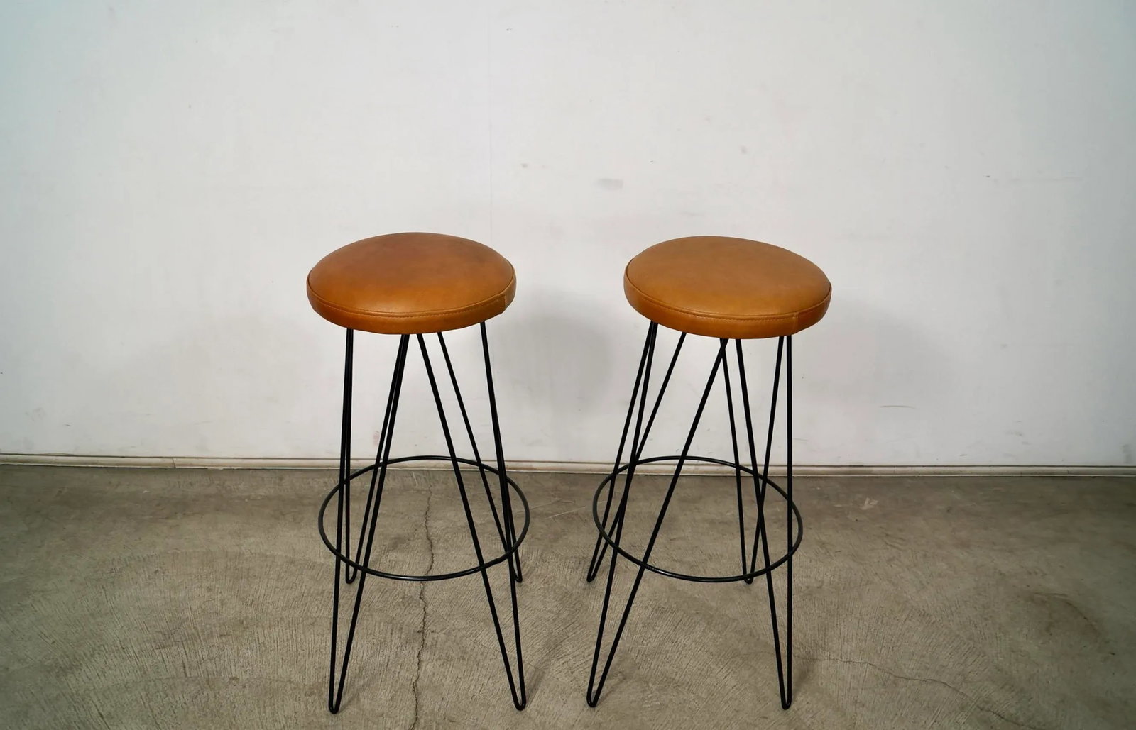 1950's Mid-Century Modern Leather Hairpin Bar Stools - a Pair - 6