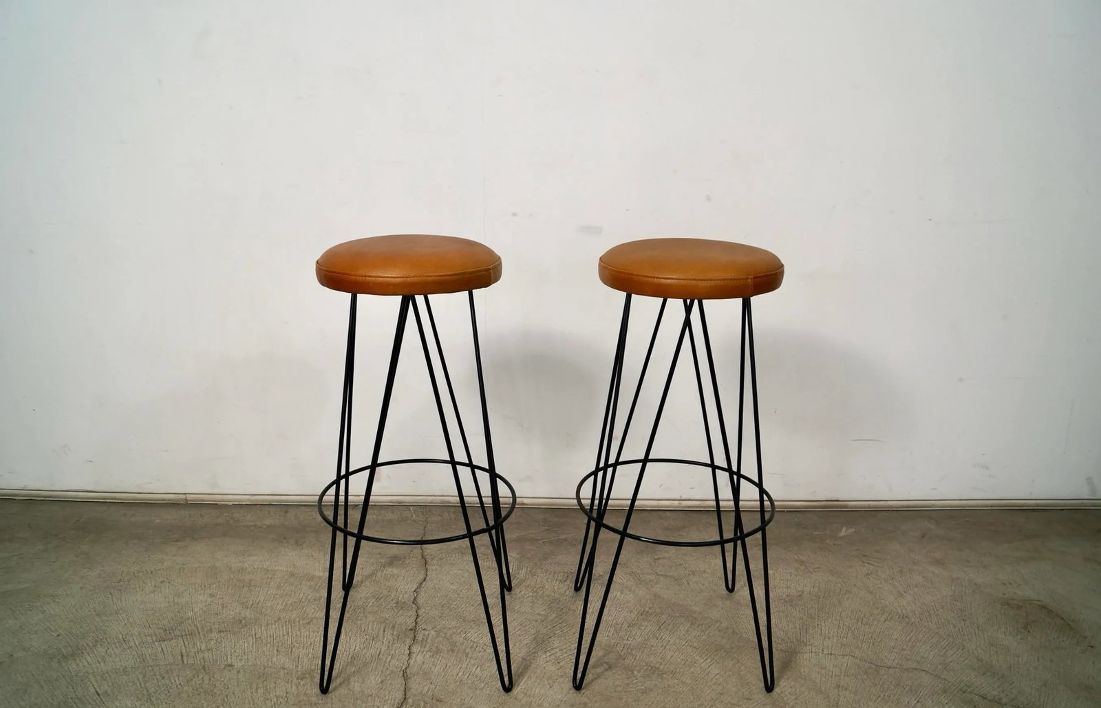 1950's Mid-Century Modern Leather Hairpin Bar Stools - a Pair - 7