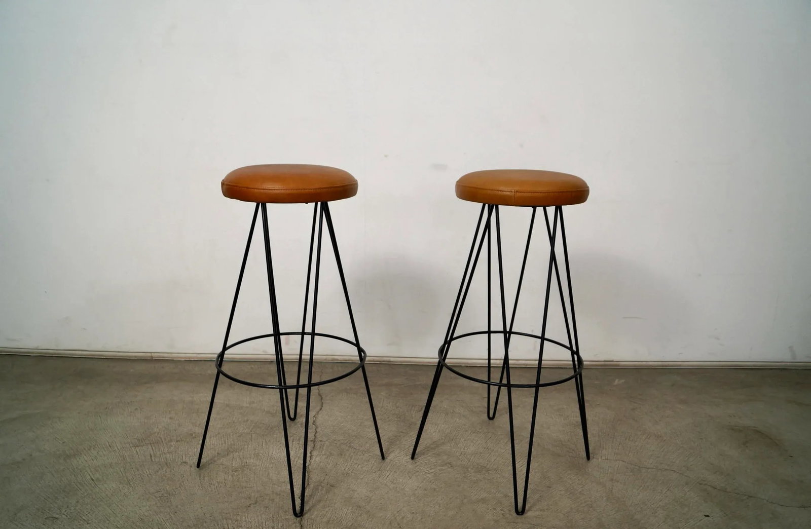 1950's Mid-Century Modern Leather Hairpin Bar Stools - a Pair - 8